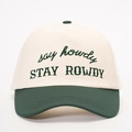 Berretto da baseball bicolore beige e verde scuro con ricamo STAY ROWDY e cinturino regolabile - Taglia unica / Crema/Verde Scuro
