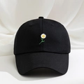 Casquette de baseball en coton noir avec broderie marguerite et sangle réglable de plein air - Noir