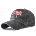 Cappellino da baseball in cotone lavato grigio scuro con ricamo USA e bandiera - Regolabile / Nero