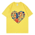 T-shirt unisexe en coton jaune avec un graphique en forme de cœur et symboles des USA - Jaune