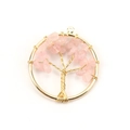 Gold tree of life pendant with natural pink crystal stones on a white background - 3cm / Gold + Rose Quartz