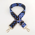 Detail of geometric embroidery on purse strap with light gold metal swivel hooks - Blue Sky-Blue Dark Grey