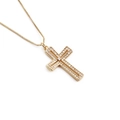 Macro shot of gold cross pendant with cubic zirconia stones and box chain texture - Hollow Pave Cross Style (00658-YH Cross)