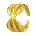 Golden irregular wavy pleated open ring with shell textured surface for women - Satin Pleated Wave (N-675)