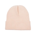 Close-up of soft pink ribbed knit beanie showing high-quality texture and rolled cuff - Off White
