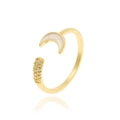 Detail of gold crescent moon ring with white oil drip and micro-set cubic zirconia - Gold-White Crescent Moon