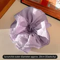 Chouchou géant violet en seersucker à volants plissés, élastique à cheveux de 20 cm - Chouchou en Tissu Plissé Violet