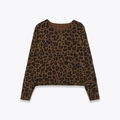 Jersey de punto con estampado de leopardo para mujer y cuello redondo sobre fondo blanco - S / Leopardo Marrón