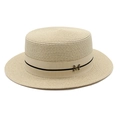 Dettaglio cappello di paglia beige con nastro in gros-grain e fibbia metallica lettera M - M (56-58cm) / Beige
