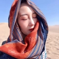 Ethnic style sun protection shawl with orange and navy blue geometric patterns in desert - Blue Orange Bohemian