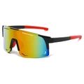 Oversized sportzonnebril met oranje-blauw verloopglas en zwart-rood mat montuur - Zwart Rood Frame Spiegelende Lens