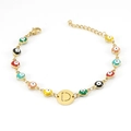 Gold stainless steel bracelet with multi-colored evil eye beads and letter D pendant - Letter D