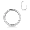 Silver stainless steel hinged hoop ring featuring an engraved continuous heart pattern - 3# Heart Pattern / 1.0mm x 8mm / Silver
