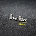 Minimalist silver Love letter stud earrings for women with a 12mm polished metal design - 128 Love / Steel