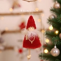 Pendaglio angelo di Natale in peluche rosso con colletto in piuma e corde in perline di legno - K-ts146 Angelo Con Perline Rosse