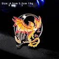 Vintage yellow dragon enamel brooch pin with red wings and gold moon accents - Yellow Dragon & Wheat Moon