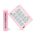 Blue aurora cat-eye press-on nails in short almond shape with pearl shimmer effect - Aurora Blue Cat Eye Style (GD65)