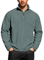 Men's sage green quarter-zip fleece pullover sweatshirt with long sleeves and stand collar - Light Gray