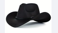 Classico cappello da cowboy western in pelle scamosciata nera con cinturino e fibbia - M (56-58cm) / Stile Cinturino in Pelle Nera Fibbia Argento (11) / Nero