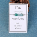 May birthstone green Aventurine raw stone bracelet on decorative gift card - May/Aventurine