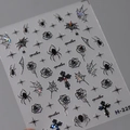 Gothic nail stickers M-225 featuring laser spider webs and rose motifs in silver finish - Black Gothic Spider Rose (M-225)