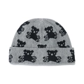 Winter cuffed beanie hat with cartoon bear pattern in grey knit for women's warmth - L(58-60cm) / Gray