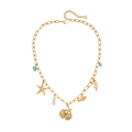 Collier en acier doré avec perles de cœur turquoise et breloques marines - Style Hippocampe et Vie Marine (9#)