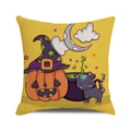 Halloween decorative pillow case with cute black cat, pumpkin and witch hat illustration - Pumpkin Cat and Cauldron