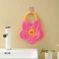 Pink coral fleece flower hand towel with red Fu embroidery and cat suction hook - Rose Red - Blessing Embroidery