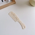 Elegant wide-tooth acetate hair comb with cream marble texture and hanging hole - Acetate 18.5cm / Beige