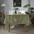 Rectangular green tablecloth with white leaf print on linen-cotton fabric for dining tables - Green Maple Leaves Without Lace. / 60*60cm