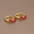 Exquisite 18K gold bow hoop earrings featuring vibrant red heart-shaped zircon stones - Gold-Rose