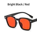 Retro square sunglasses featuring shiny black frames and vibrant red lenses for women - Glossy Black Frame Red Lens