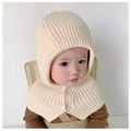 Macro detail of cream knit baby hooded scarf with thick texture and white button closure - 48-52CM (Recommended 2-6 Years) / Beige