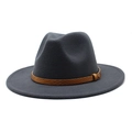 Detail of dark grey wool fedora hat featuring a brown snakeskin pattern leather band - M (56-58cm) / Dark Gray