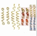 Detail of gold spiral hair rings and ethnic beads for dreadlocks styling accessories - 8Pcs Gold Set 3#
