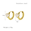 Gold stainless steel hoop earrings with white enamel heart charms, 11mm height dimension - Gold