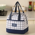 Borsa termica portatile a scacchi bianchi e neri con robusti manici blu da trasporto - Blu navy