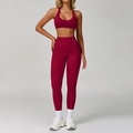 Set yoga bordeaux due pezzi con reggiseno sportivo allacciato al collo e legging - S / Reggiseno sportivo + Leggings / Rosa Rosso