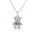 Macro detail of silver teddy bear pendant with sparkling white and blue zircons - Silver Bear with Blue Bowtie (21478)