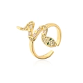 Adjustable 18K gold-plated snake ring with pavé cubic zirconia and green gem eyes - White Zirconia Green Eyes Style (12744)