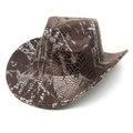 Détail d'un chapeau de cow-boy avec texture serpent marron et argent et bord incurvé - M (56-58cm) / Café