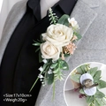Handgefertigte cremefarbene Rosen-Ansteckblume mit Perlen für Hochzeitsanzüge und Feste - Ansteckblume / Elfenbein