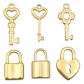 Lot de 6 pendentifs serrure et clé en acier inoxydable doré pour la création de bijoux DIY - Ensemble de 6 pièces Serrure à clé