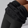 Detalle de leggings térmicos con forro de felpa gruesa y cintura elástica de talle alto - Talla única / Negro