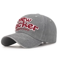 Washed grey cotton baseball cap with red 3D New Rocker embroidery and vintage finish - Adjustable / Light Gray