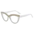 Occhiali da lettura bianchi a gatto con eleganti strass scintillanti per donne - Plano Anti Luce Blu / Bianco