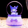 Purple Kuromi crystal ball music box with rotating snow and decorative bow base - Medium 80mm Light + Music / Purple Bow
