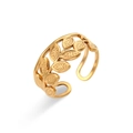 Adjustable golden stainless steel open ring featuring delicate olive leaf cutout design - Adjustable Open / Round Leaf Open Ring
