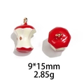 Detail of apple core pendant charm in red and beige enamel with golden ring 9x15mm - No.1-Apple Core